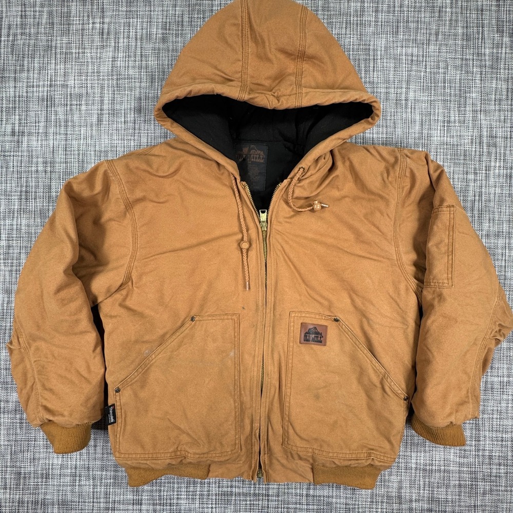 Old Mill Men's Hooded Work Jacket Brown Medium Canvas Thinsulate Insulated Coat